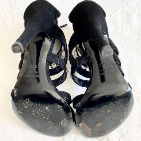 [SOLD] Giuseppe Zanotti x Balmain Black Suede Rhinestone Evening Sandals Heels - Picture 7 of 10